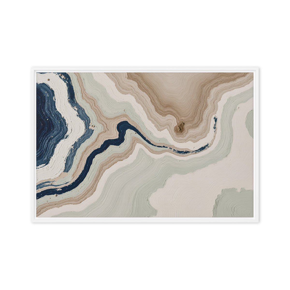 Terrace framed canvas artwork with stepped stone-like shelves and warm mineral gradients, shown on white.