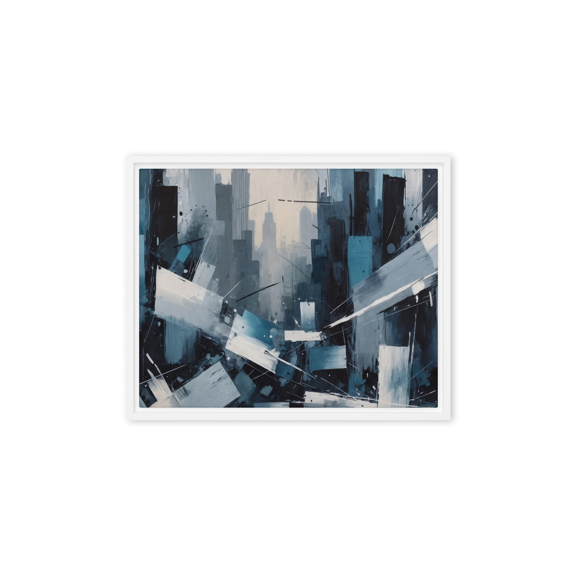 Zephyr framed canvas skyline wall display image in black frame, 16 x 16 inch universal size
