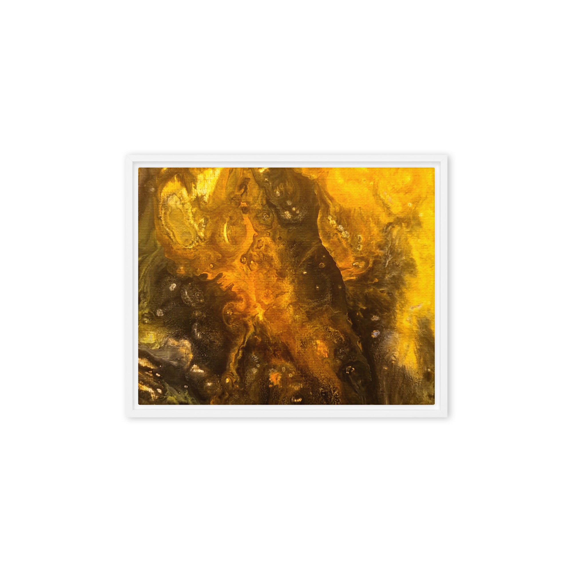 Flame framed canvas print front-facing product image in black frame, 11 x 14 inch universal size