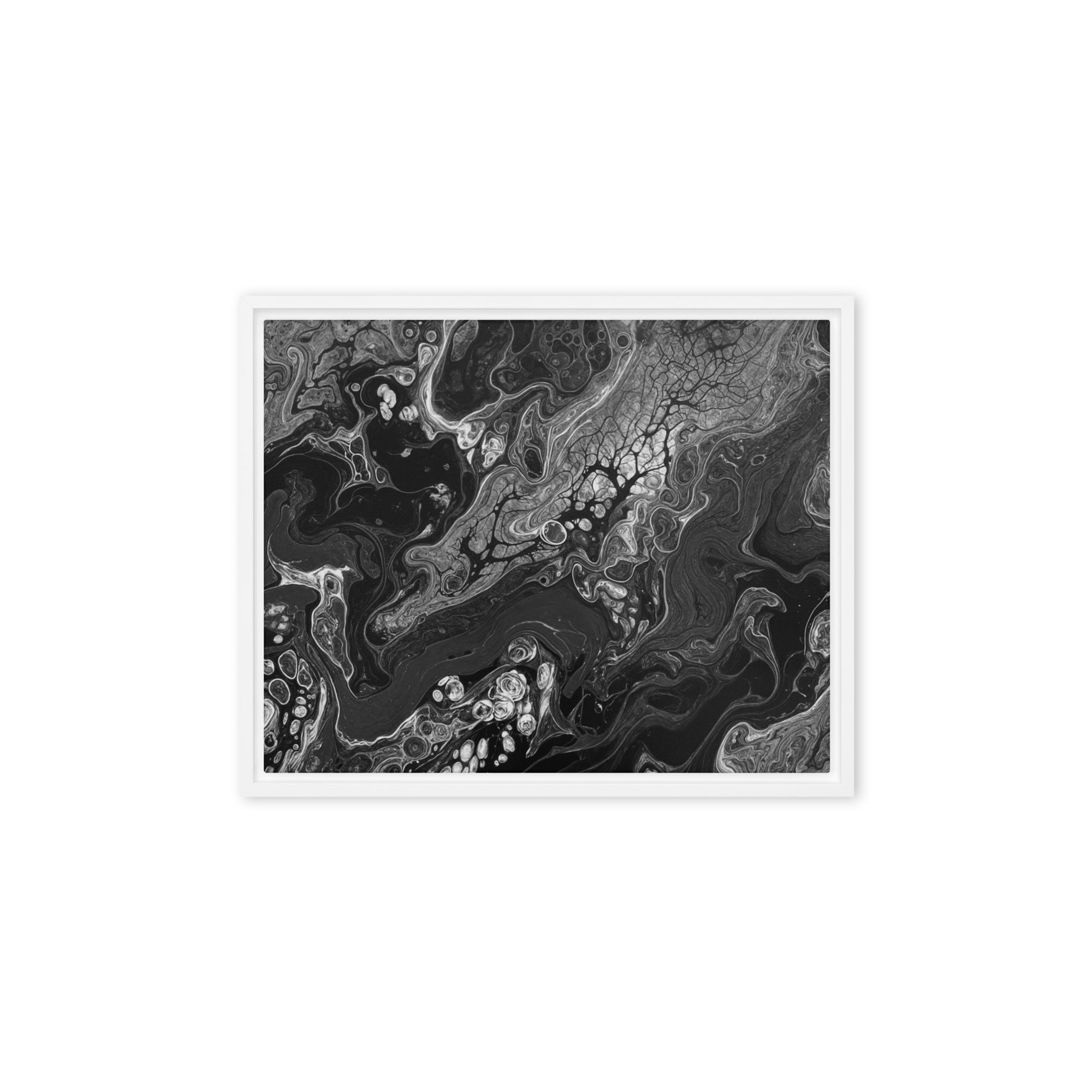 Dark Matter framed canvas print wall display image in black frame, 12 x 12 inch universal size