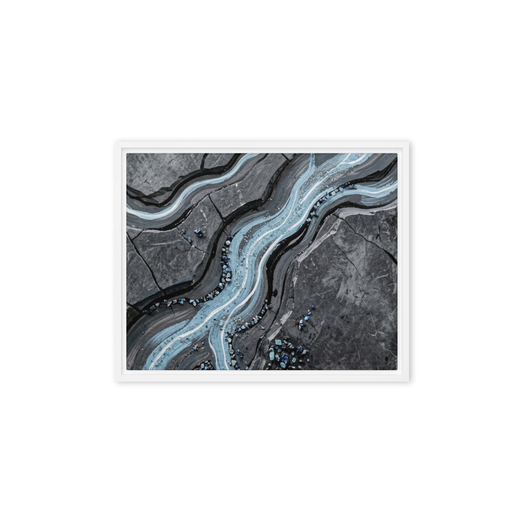 Viscosity framed canvas print product mockup in black frame, 12 x 16 inch universal size