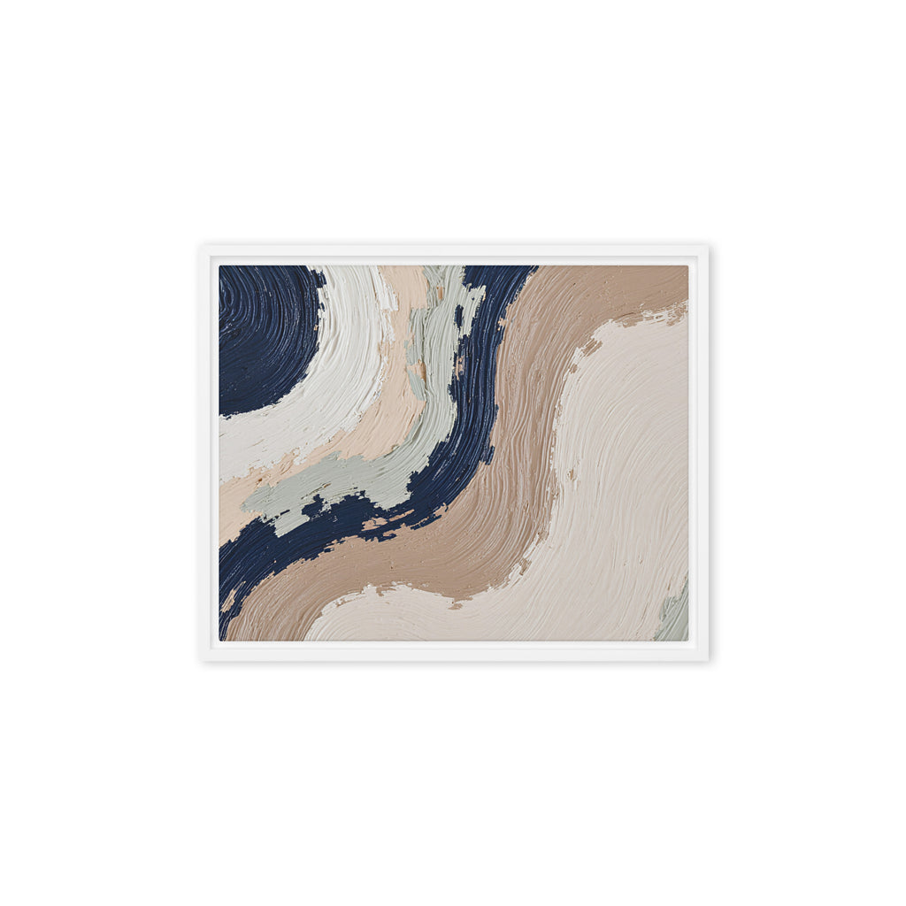 Loess framed canvas artwork with warm ochre, taupe and sandstone-like textures, shown on white.