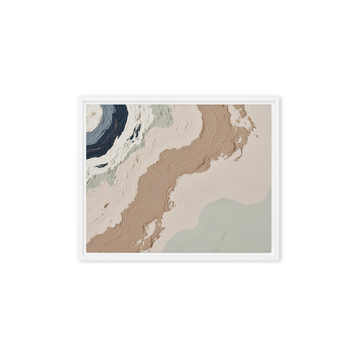Spall framed canvas artwork with fractured stone-like layers and linear fissures, shown on white.