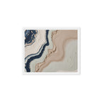 Striata framed canvas artwork with rhythmic bands of mineral color and sediment-like layers, shown on white.