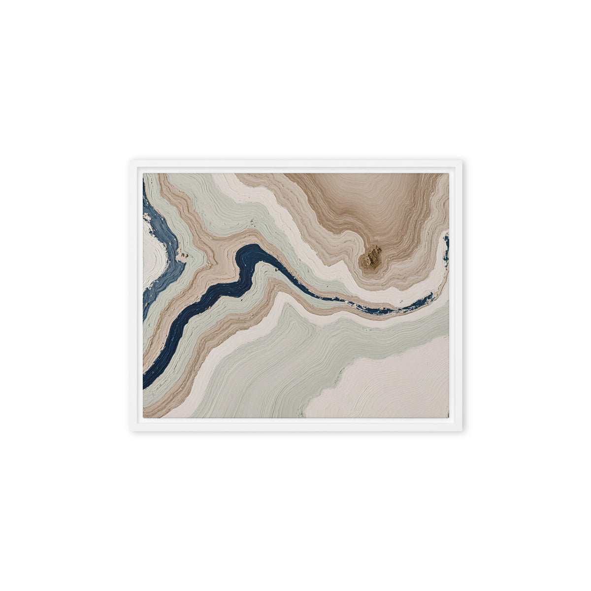 Terrace framed canvas artwork with stepped stone-like shelves and warm mineral gradients, shown on white.