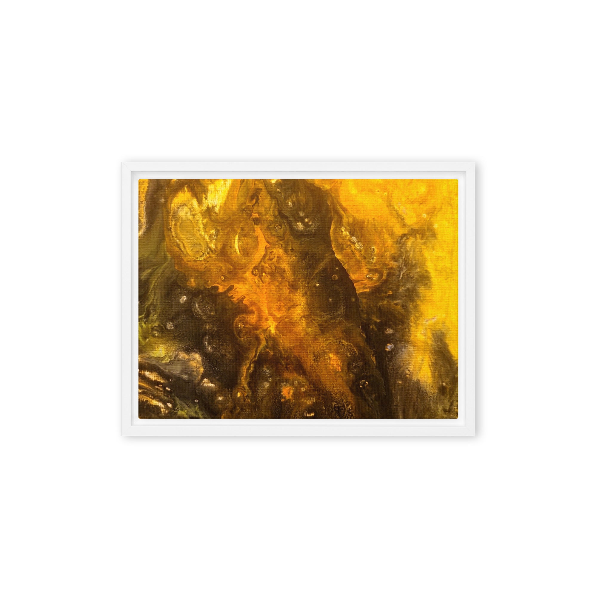 Flame framed canvas print product view in black frame, 12 x 18 inch universal size