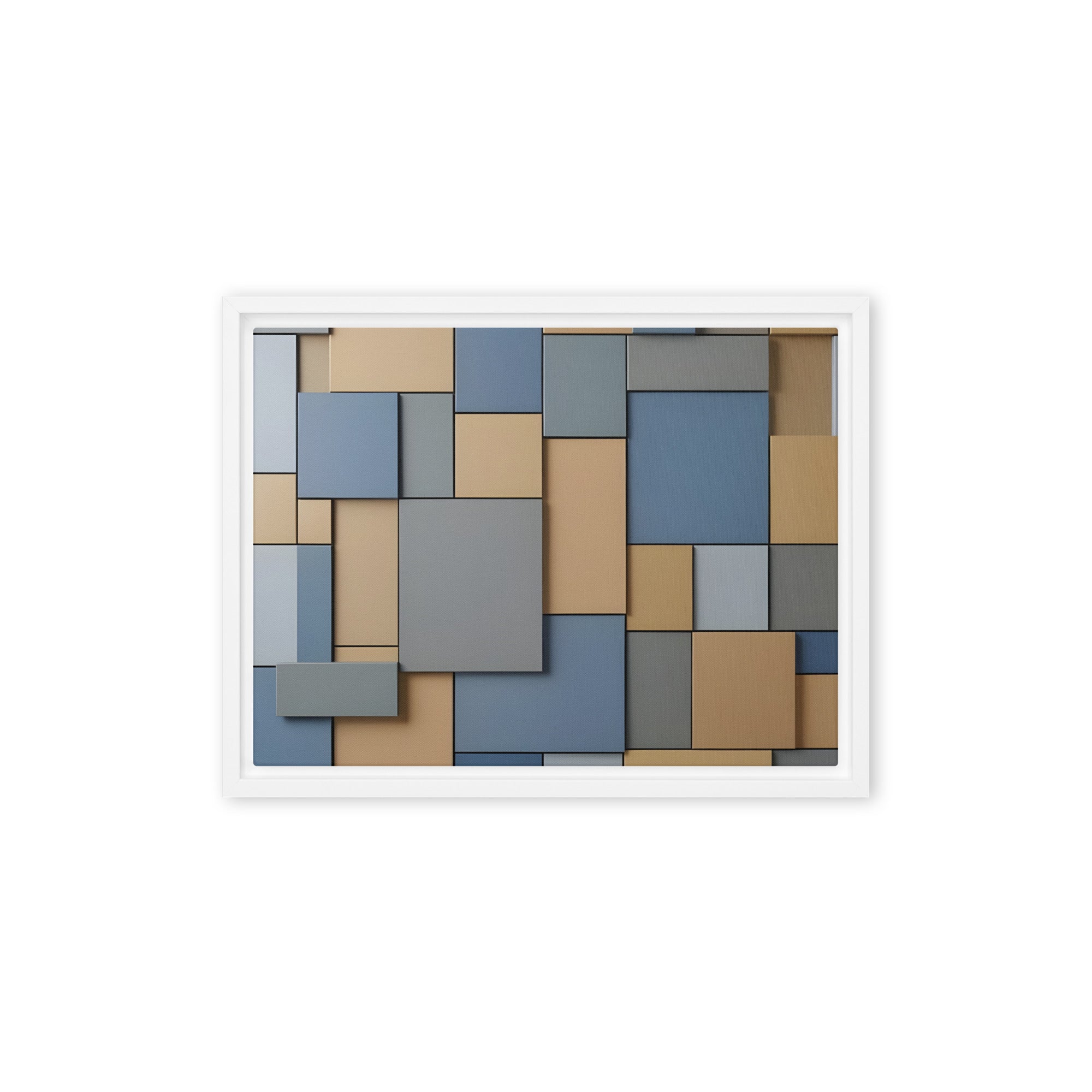 Agate framed canvas print with product details shown in black frame, 16 x 20 inch universal size