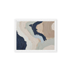 Alluvia framed canvas artwork with layered earth tones and flowing mineral textures, shown on white.