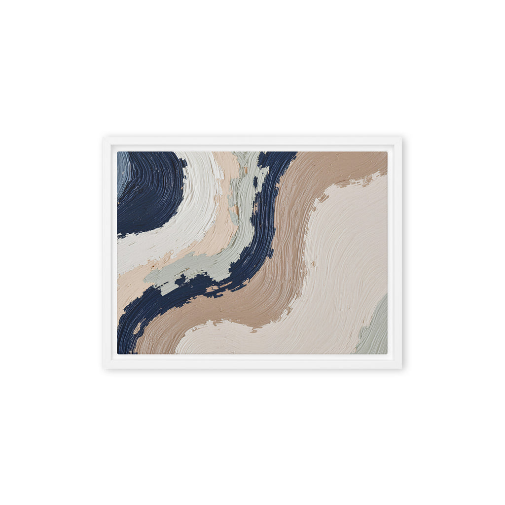 Loess framed canvas artwork with warm ochre, taupe and sandstone-like textures, shown on white.
