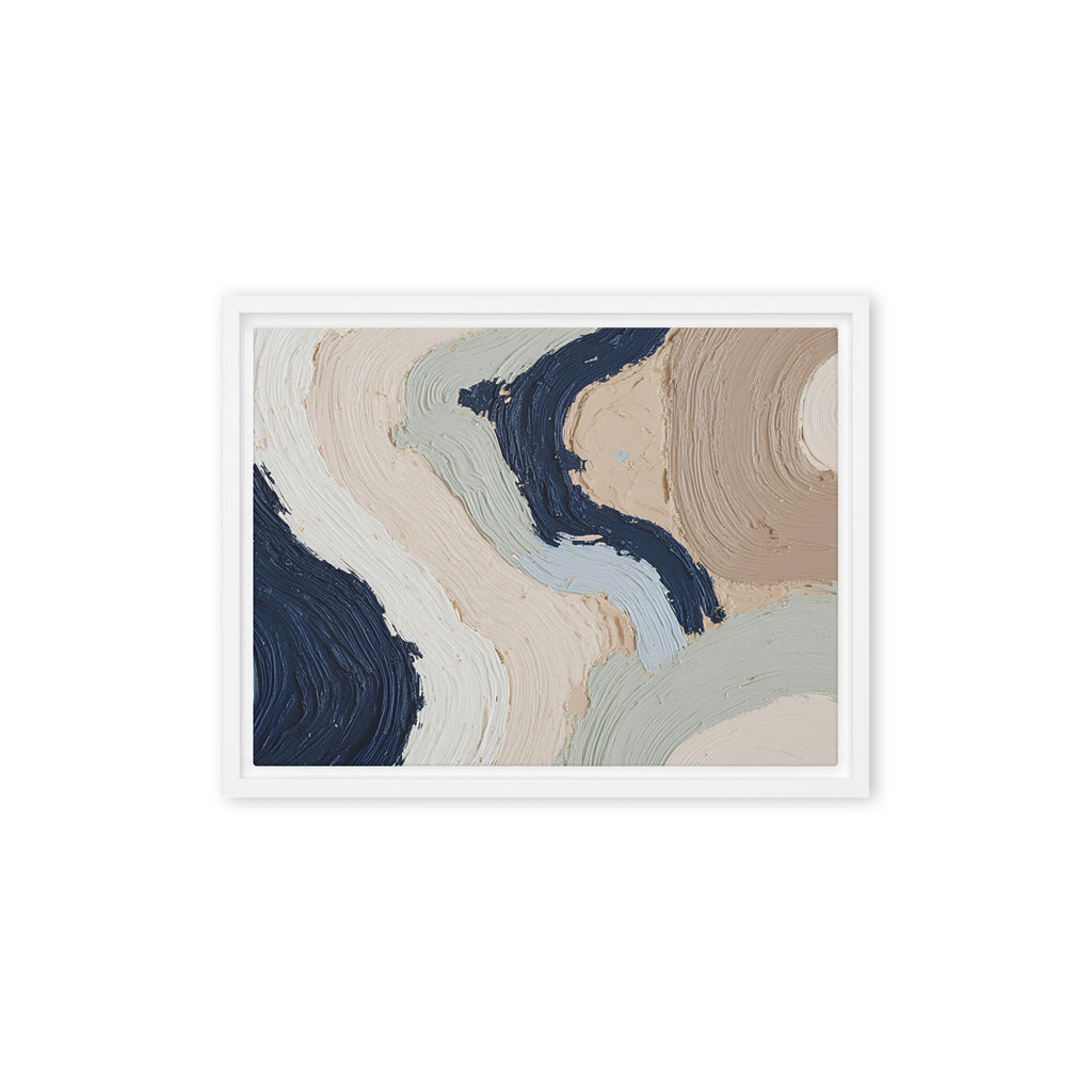 Marl framed canvas artwork with pale stone and soft clay tones with subtle visual texture, shown on white.