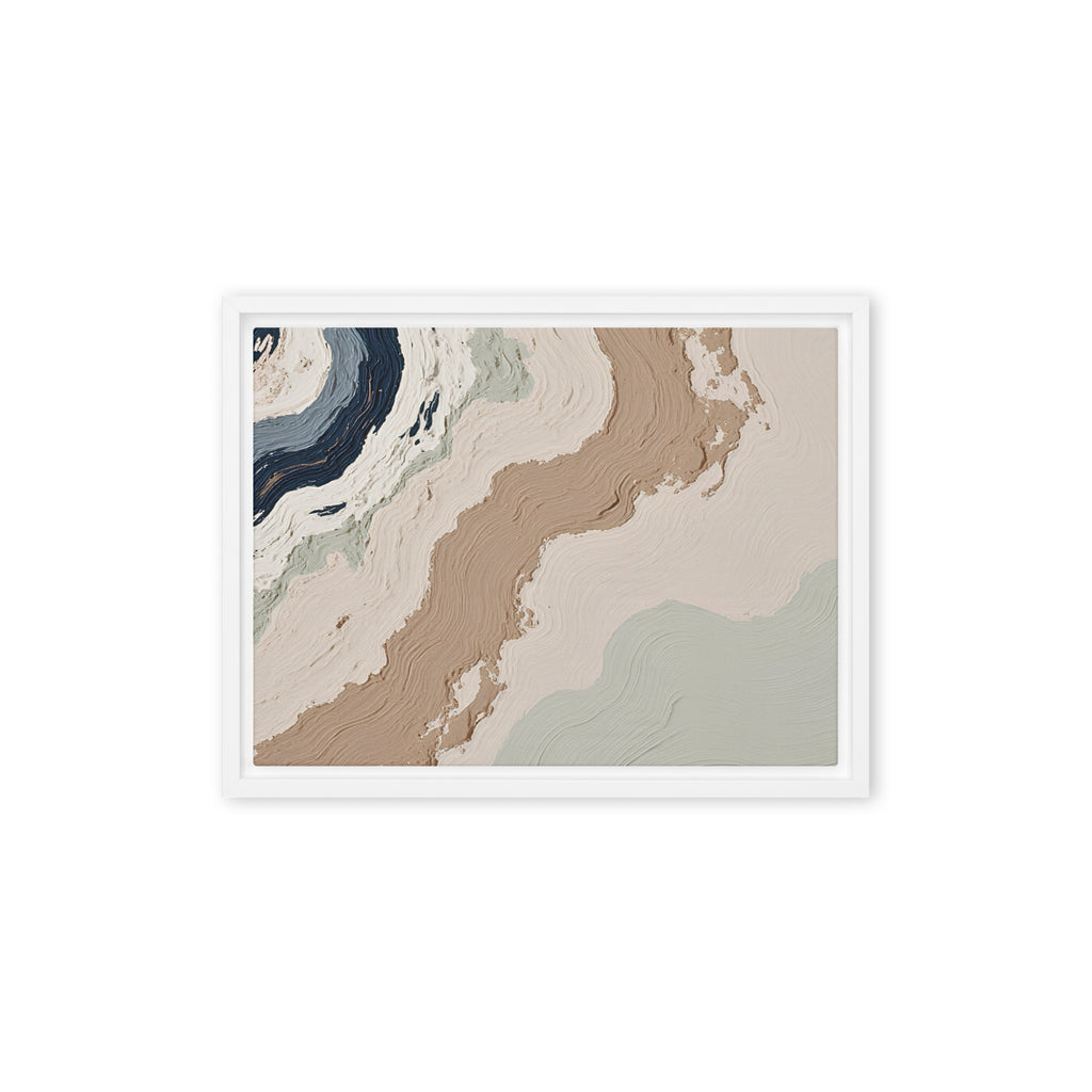 Spall framed canvas artwork with fractured stone-like layers and linear fissures, shown on white.