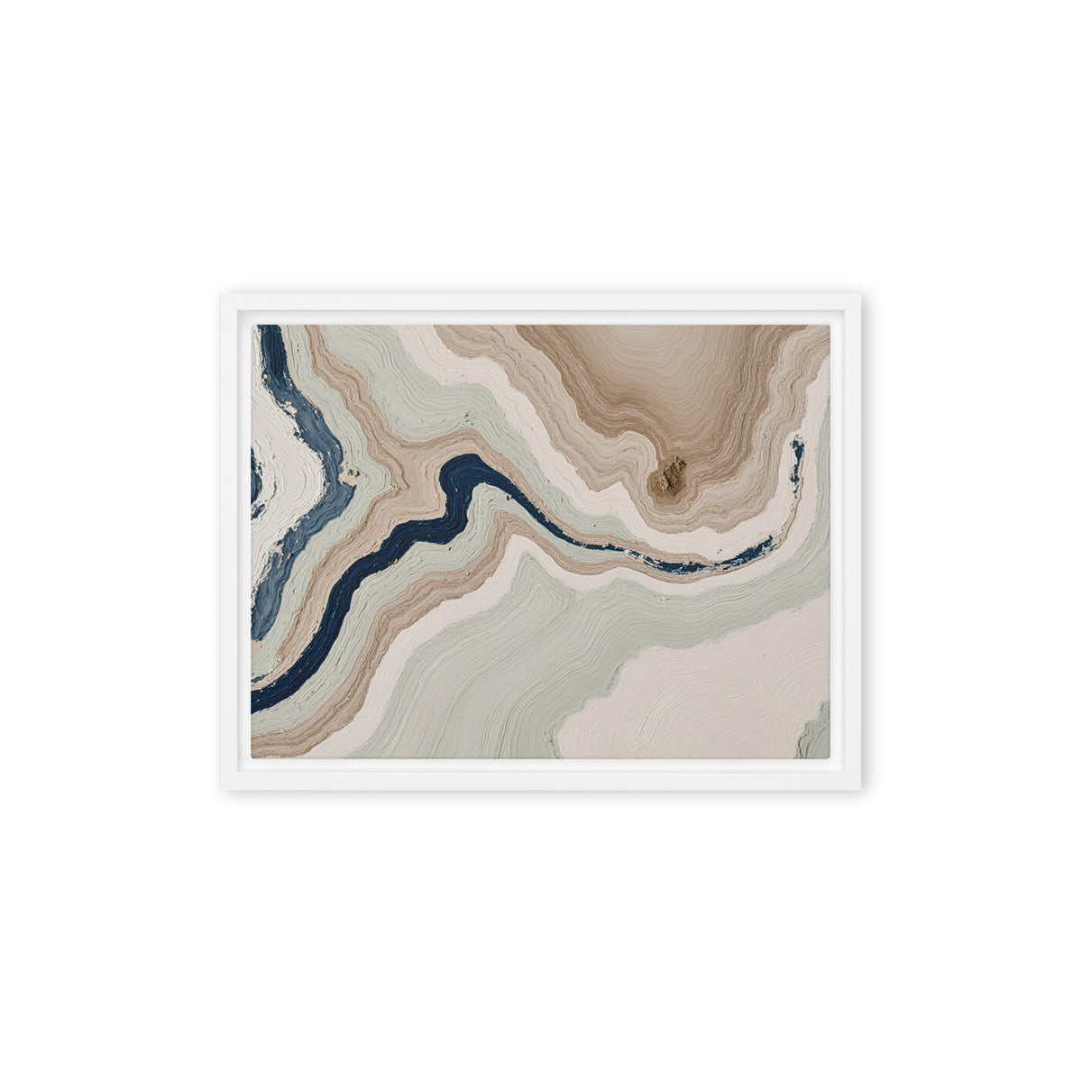 Terrace framed canvas artwork with stepped stone-like shelves and warm mineral gradients, shown on white.