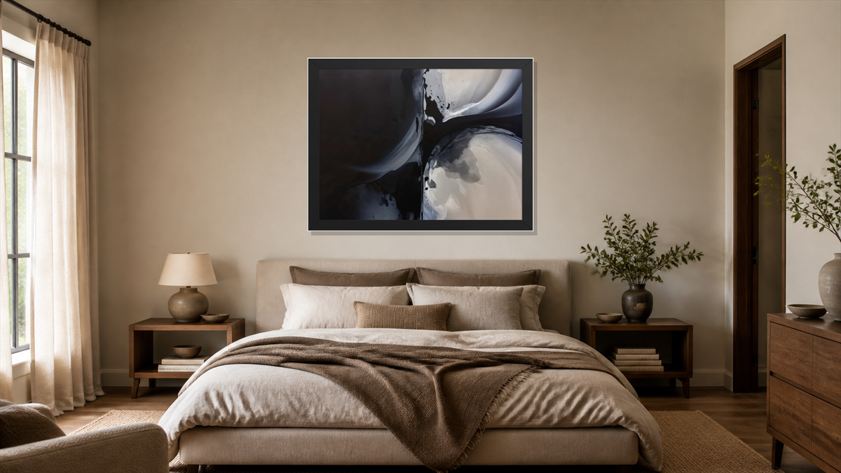 Fusion framed paper at 24x36 inch (landscape) scale in a premium residential bedroom