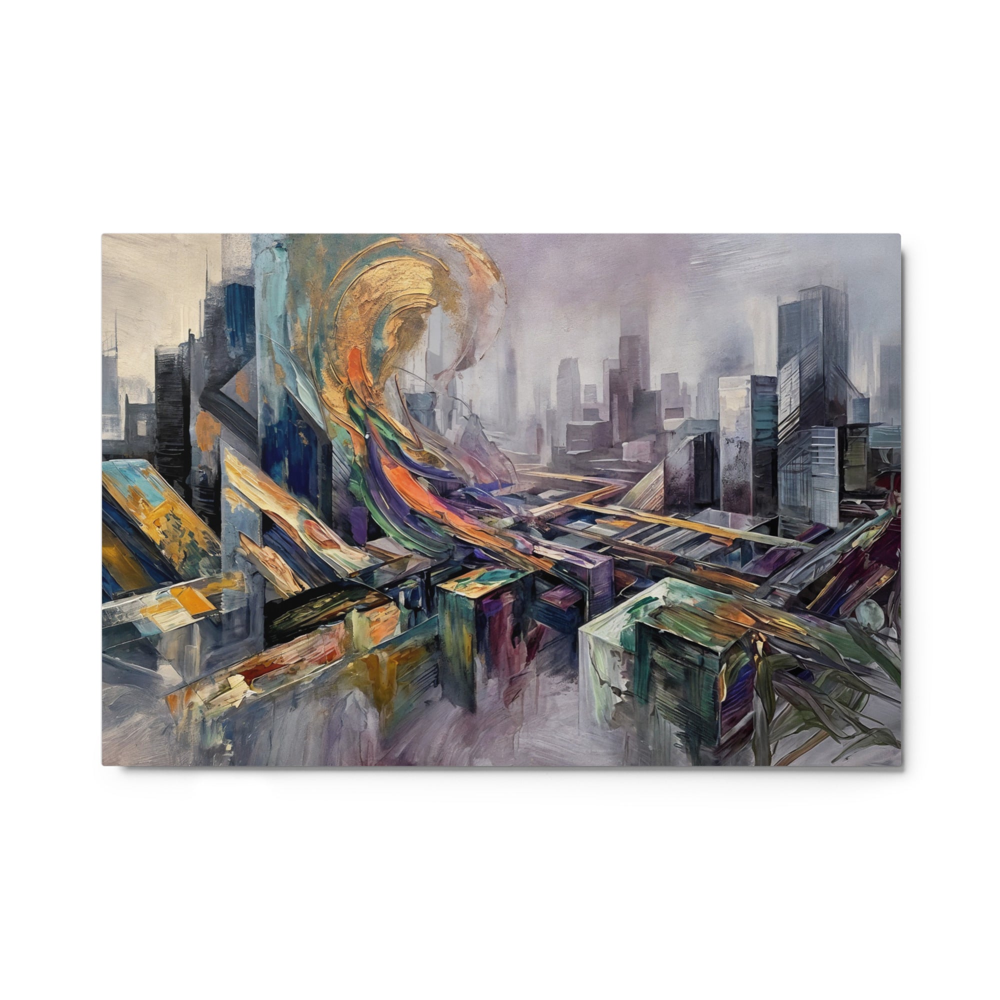 Attitude metal print skyline front-facing product image in 24 x 36 inch statement piece