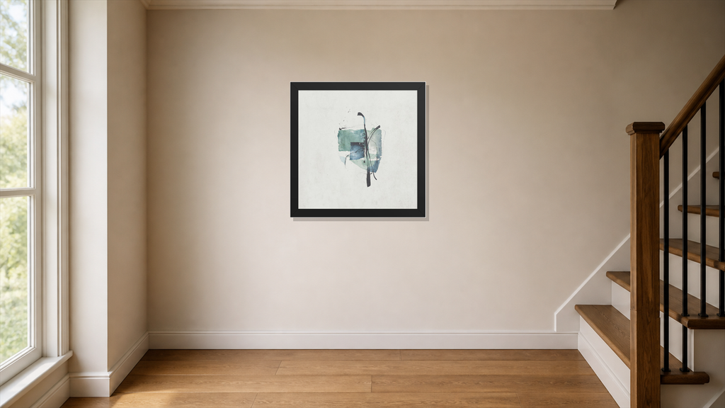 Idea framed paper at 16x16 inch (square) scale in a premium residential stair landing