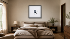 Leviathan framed paper at 16x16 inch (square) scale in a premium residential bedroom