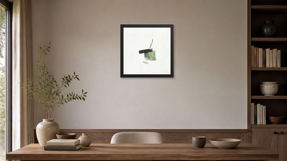 Liner framed paper at 16x16 inch (square) scale in a premium residential office