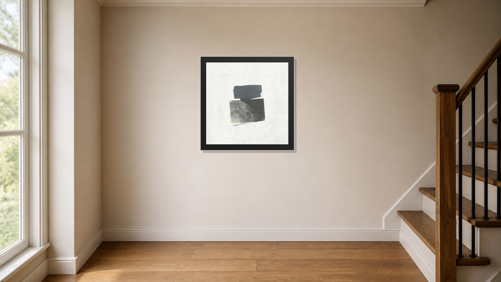 No. 5 framed paper at 16x16 inch (square) scale in a premium residential stair landing