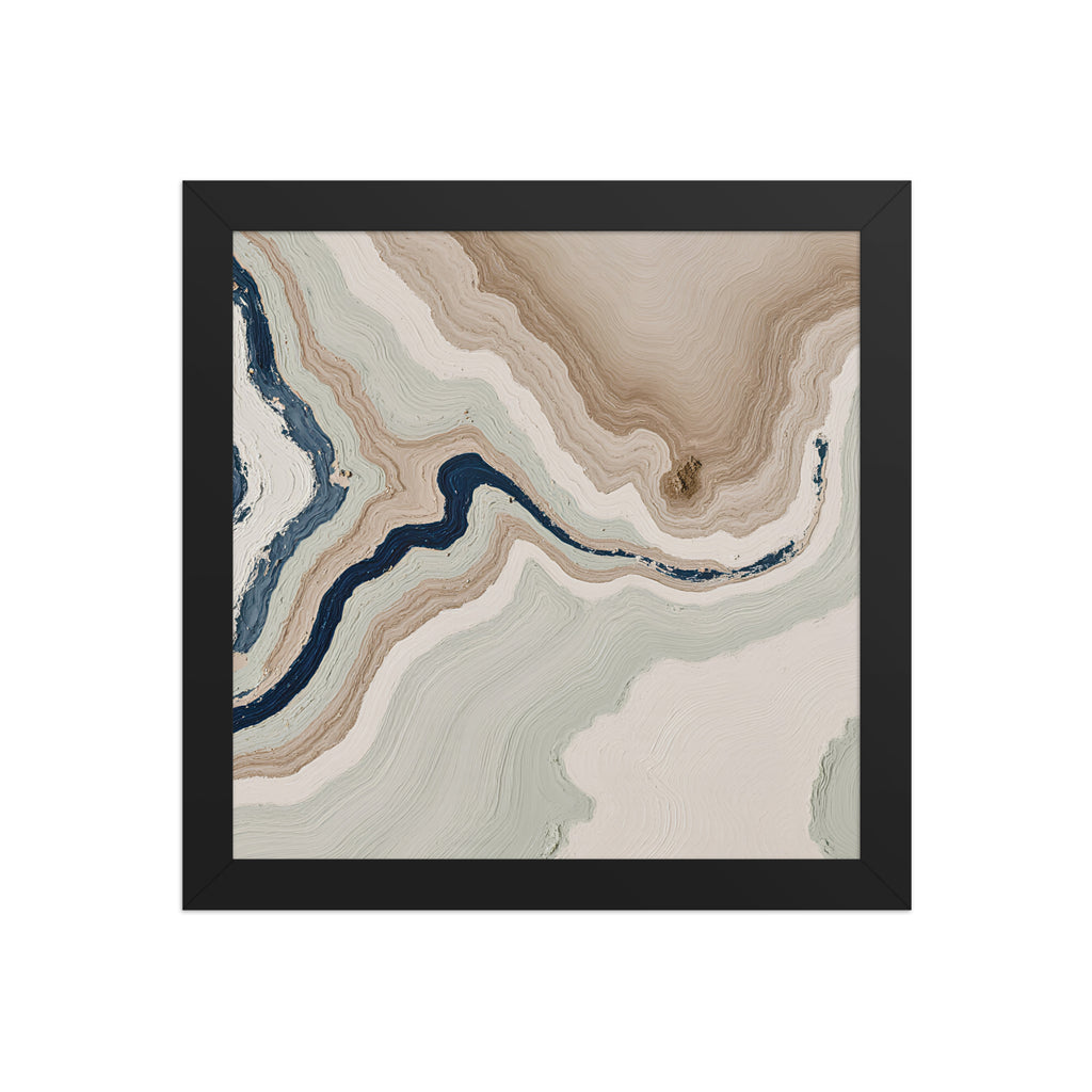 Terrace framed paper artwork with stepped stone-like shelves and warm mineral gradients, shown on white.