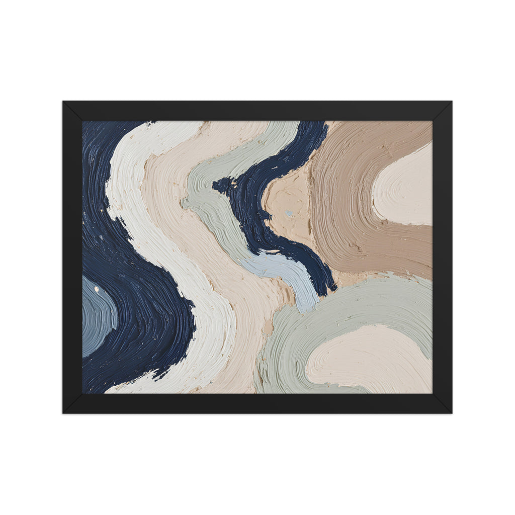 Alluvia framed paper artwork with layered earth tones and flowing mineral textures, shown on white.