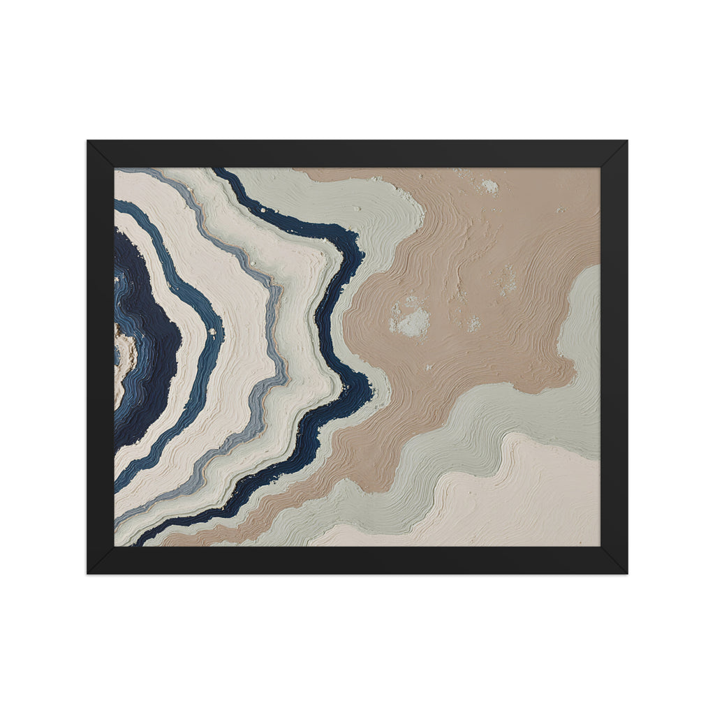 Karst framed paper artwork with limestone-like textures and deep charcoal shadows, shown on white.