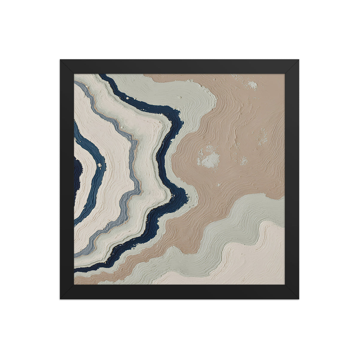 Karst framed paper artwork with limestone-like textures and deep charcoal shadows, shown on white.