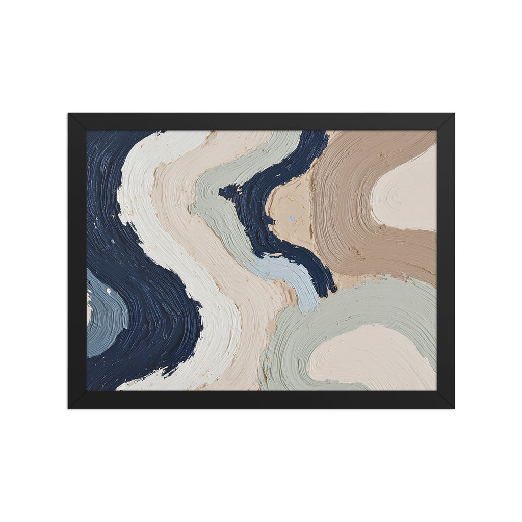 Alluvia framed paper artwork with layered earth tones and flowing mineral textures, shown on white.