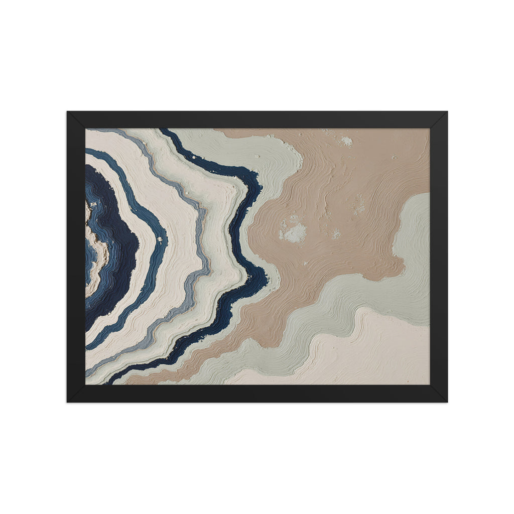 Karst framed paper artwork with limestone-like textures and deep charcoal shadows, shown on white.