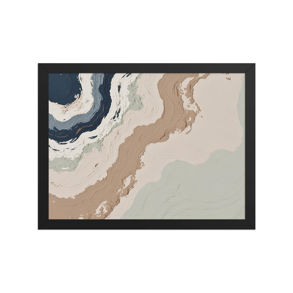 Spall framed paper artwork with fractured stone-like layers and linear fissures, shown on white.