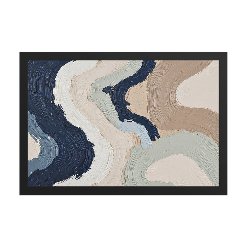 Alluvia framed paper artwork with layered earth tones and flowing mineral textures, shown on white.