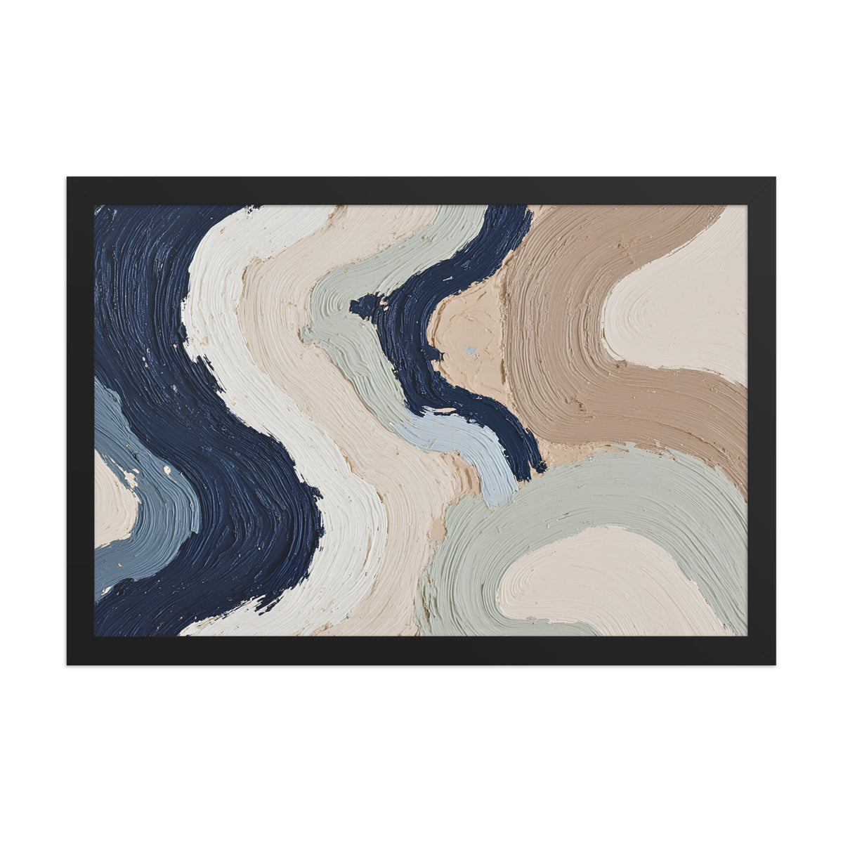 Alluvia framed paper artwork with layered earth tones and flowing mineral textures, shown on white.