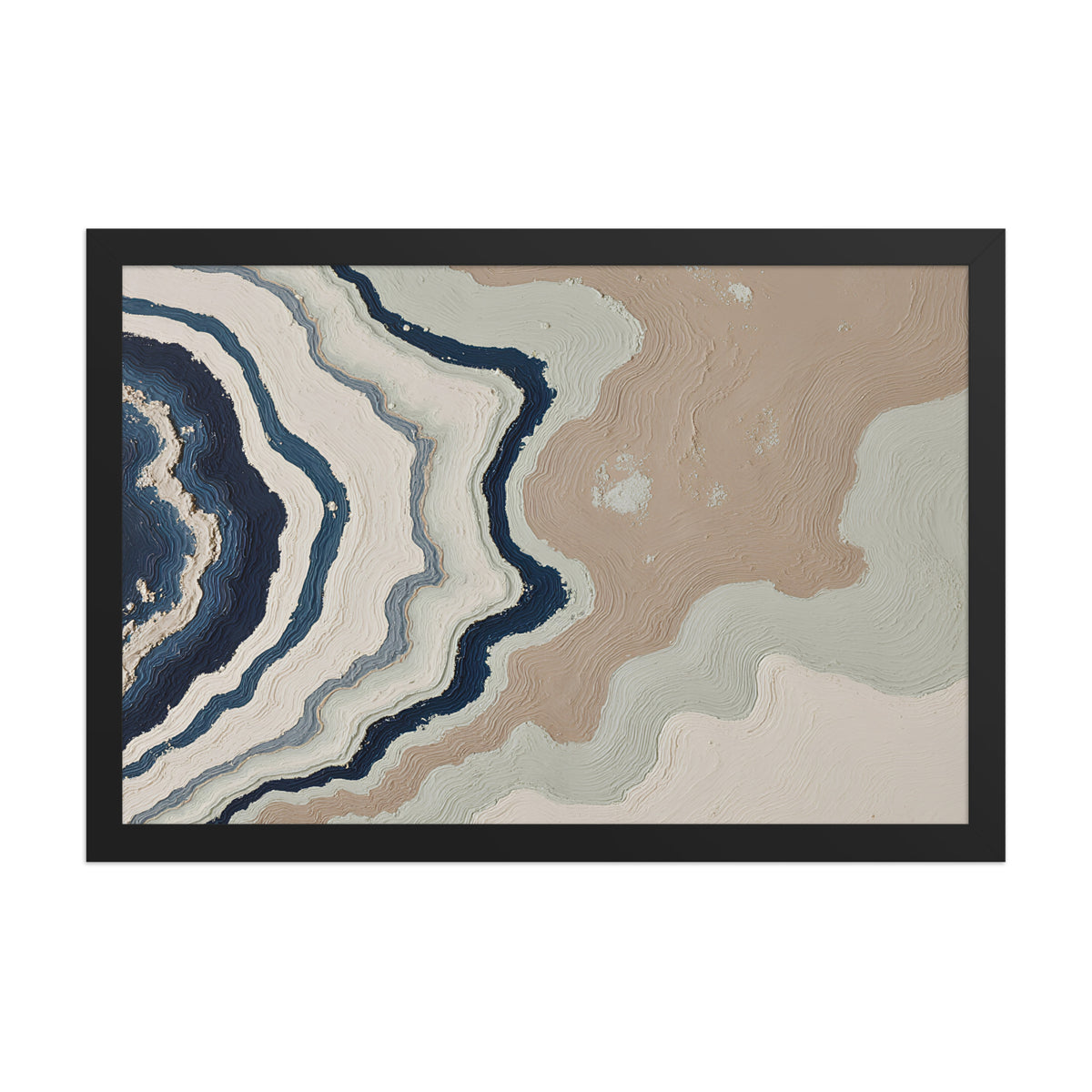 Karst framed paper artwork with limestone-like textures and deep charcoal shadows, shown on white.