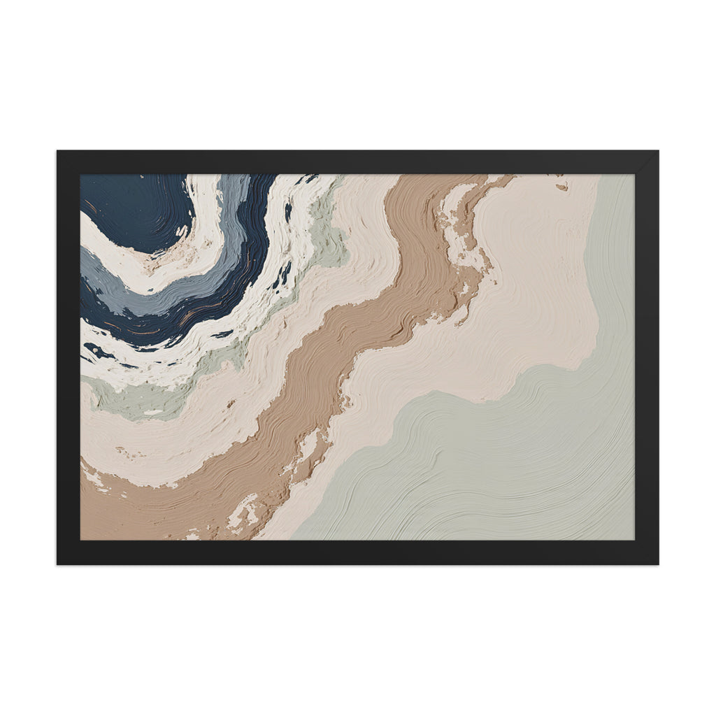 Spall framed paper artwork with fractured stone-like layers and linear fissures, shown on white.