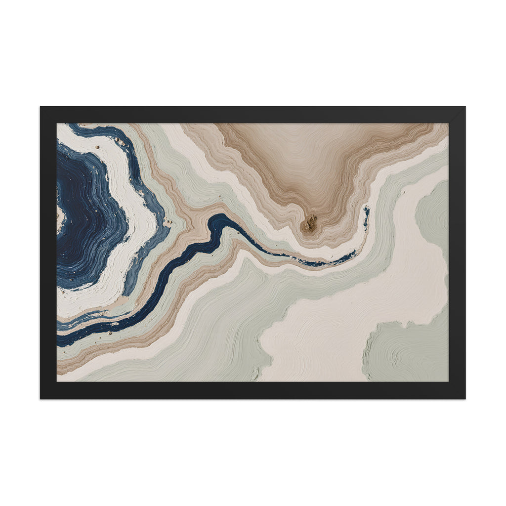 Terrace framed paper artwork with stepped stone-like shelves and warm mineral gradients, shown on white.
