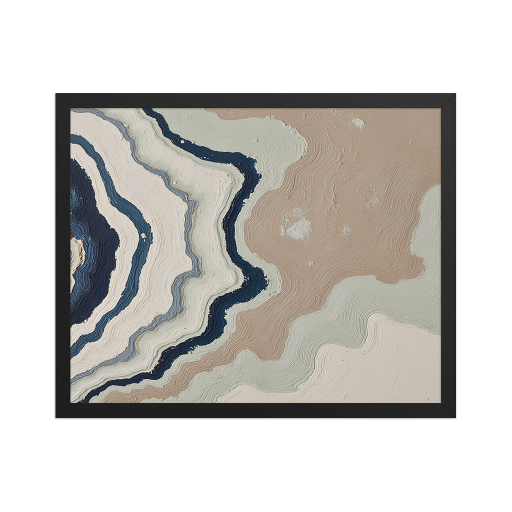 Karst framed paper artwork with limestone-like textures and deep charcoal shadows, shown on white.