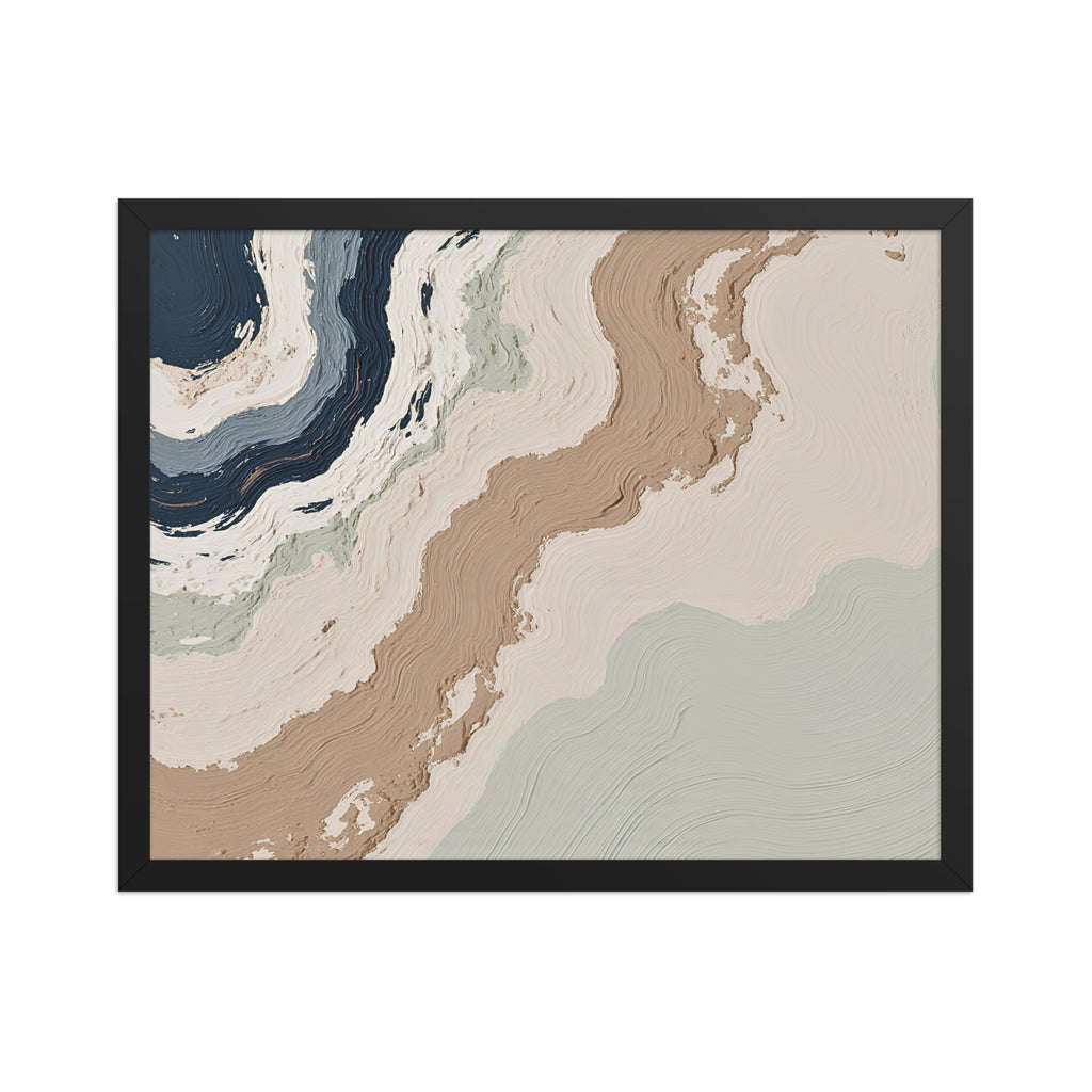 Spall framed paper artwork with fractured stone-like layers and linear fissures, shown on white.