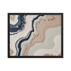 Striata framed paper artwork with rhythmic bands of mineral color and sediment-like layers, shown on white.
