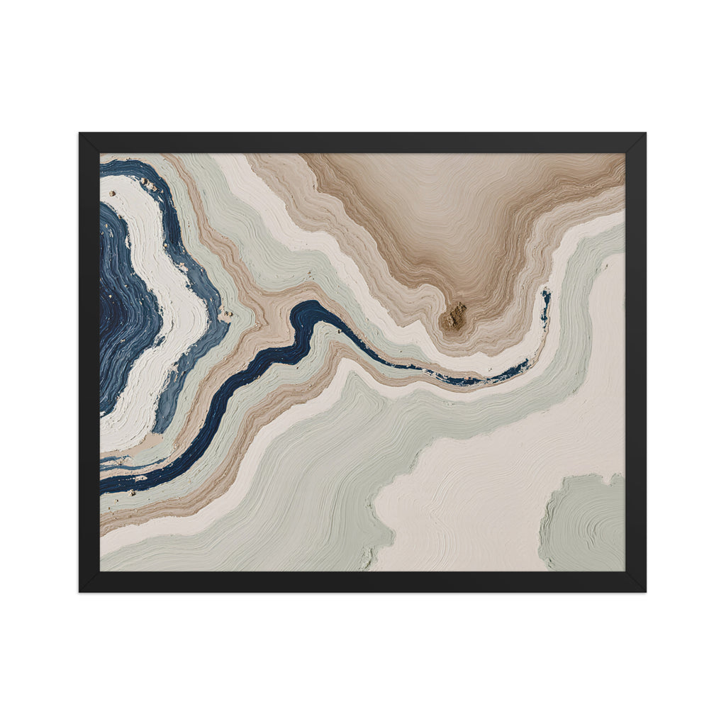 Terrace framed paper artwork with stepped stone-like shelves and warm mineral gradients, shown on white.