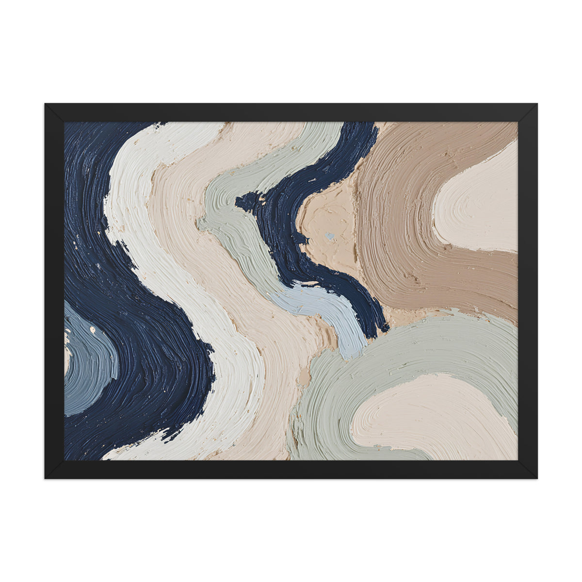 Alluvia framed paper artwork with layered earth tones and flowing mineral textures, shown on white.