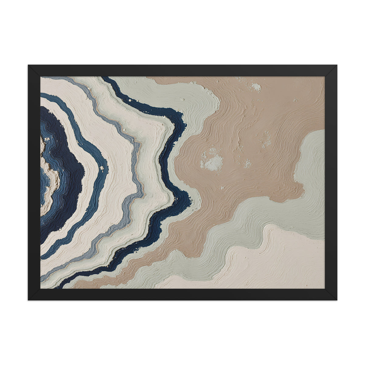Karst framed paper artwork with limestone-like textures and deep charcoal shadows, shown on white.
