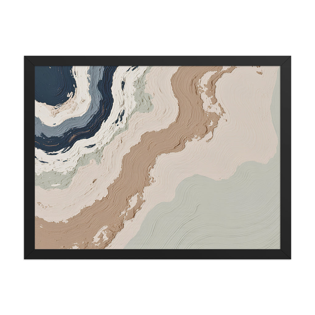 Spall framed paper artwork with fractured stone-like layers and linear fissures, shown on white.