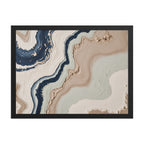 Striata framed paper artwork with rhythmic bands of mineral color and sediment-like layers, shown on white.