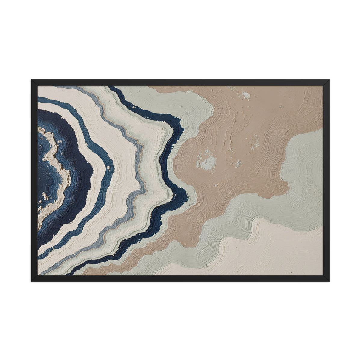 Karst framed paper artwork with limestone-like textures and deep charcoal shadows, shown on white.