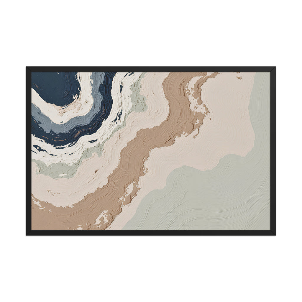Spall framed paper artwork with fractured stone-like layers and linear fissures, shown on white.