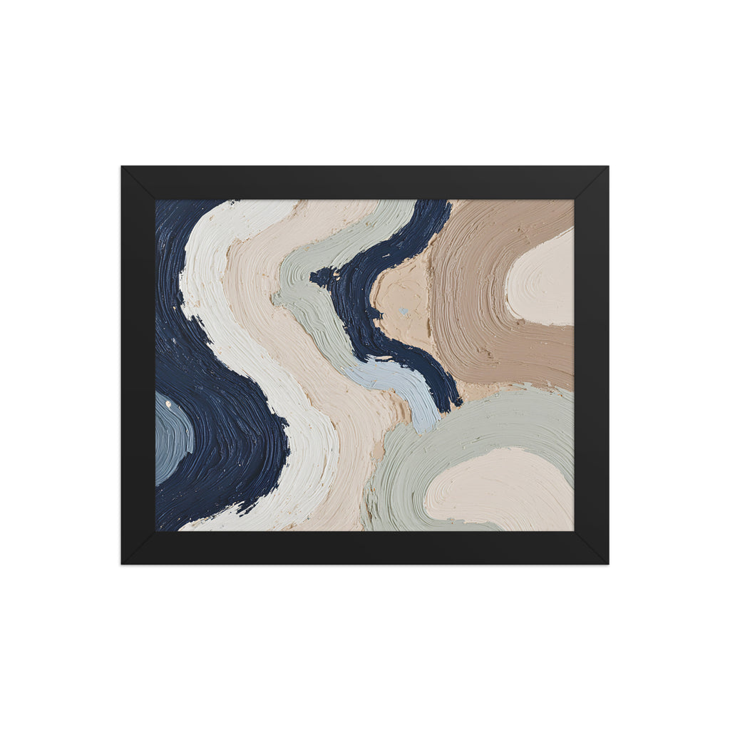 Alluvia framed paper artwork with layered earth tones and flowing mineral textures, shown on white.
