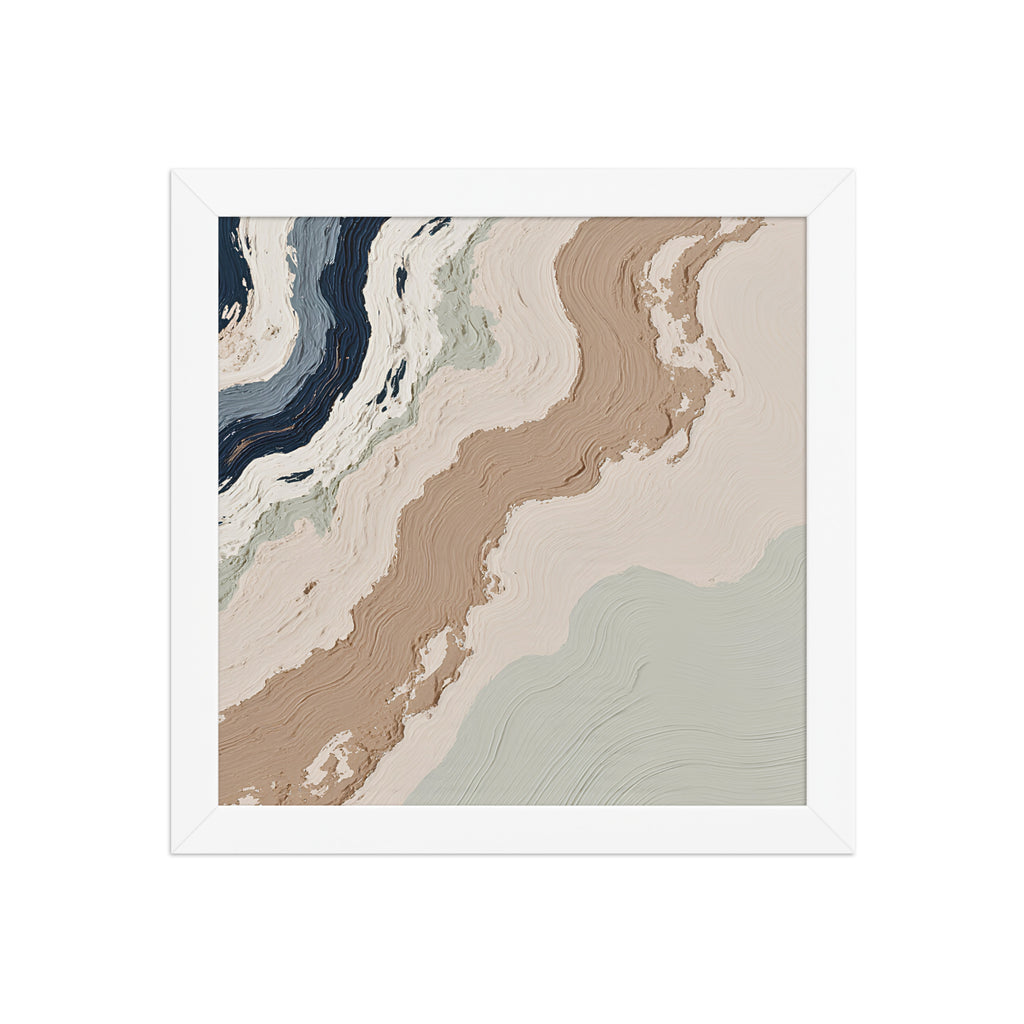 Spall framed paper artwork with fractured stone-like layers and linear fissures, shown on white.