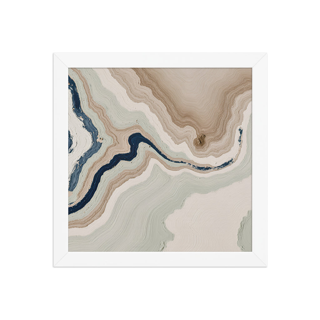 Terrace framed paper artwork with stepped stone-like shelves and warm mineral gradients, shown on white.