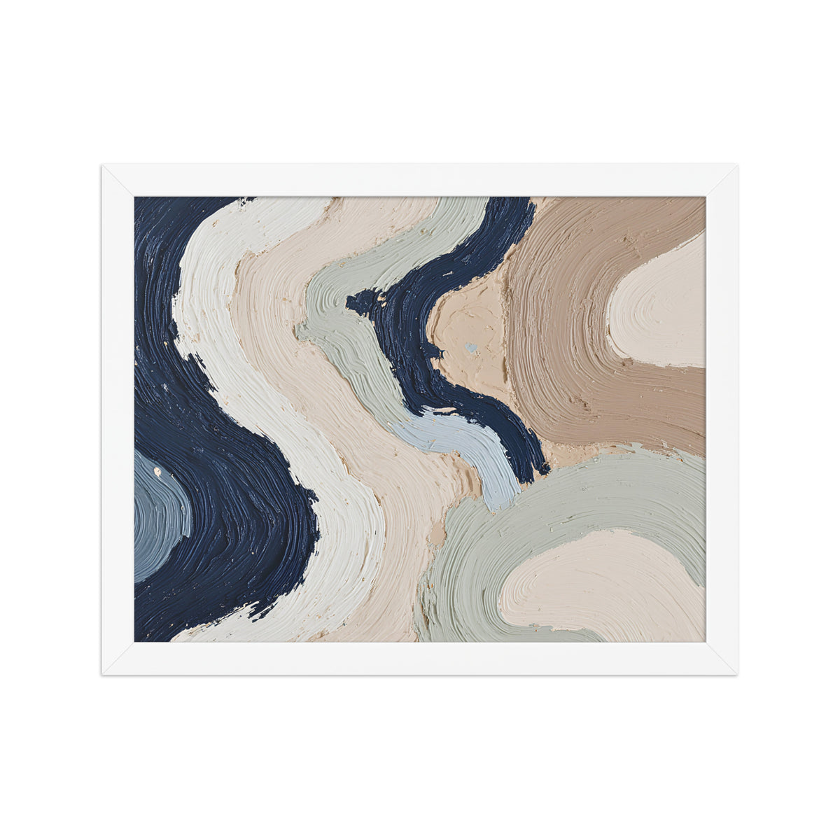 Alluvia framed paper artwork with layered earth tones and flowing mineral textures, shown on white.