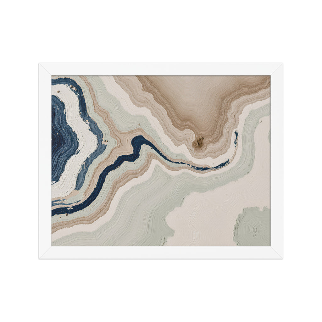 Terrace framed paper artwork with stepped stone-like shelves and warm mineral gradients, shown on white.