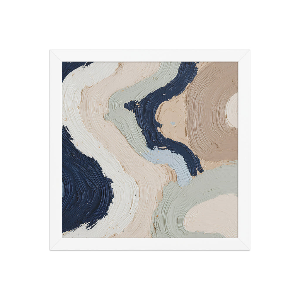 Marl framed paper artwork with pale stone and soft clay tones with subtle visual texture, shown on white.